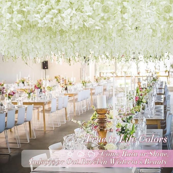 60 Pack White Wisteria Hanging Flowers, Fake Hanging Flowers for Decoration, Artificial Hanging Flowers, Vines for Bedroom, Flower Garland for Home, Party, Garden, Wall, Wedding Decoration(3.6 Ft/Pcs)