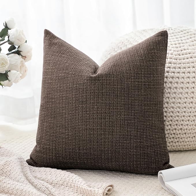OTOSTAR Linen Throw Pillow Cover Set of 1 Decorative Square Pillowcases Cushion Covers 18x18 Inch for Home Decor Sofa Bedroom Car 45 x 45CM Dark Brown