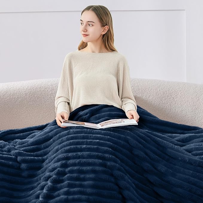 BEDELITE Ribbed King Size Blanket for Bed, Navy, 108"x90" | Ultra-Soft Plush Fleece, Warm Yet Lightweight, Ribbed Texture, Home Decor, Machine Washable, Giftable, All-Season Use