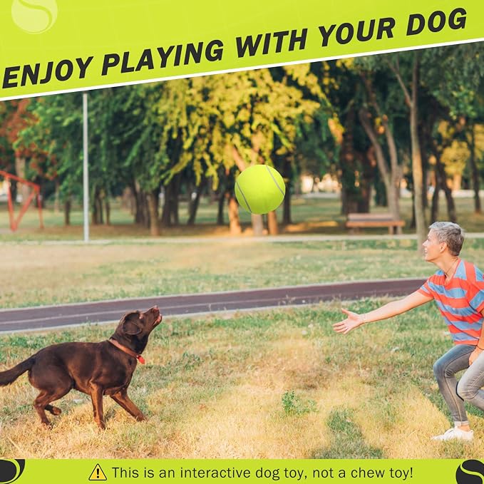 SCENEREAL Giant Tennis Ball for Dogs, 9.5" Big Dog Toy Ball Inflatable for Medium Large Doggie, Indoor Outdoor Interactive Training Playing, Birthday Gift, Yellow
