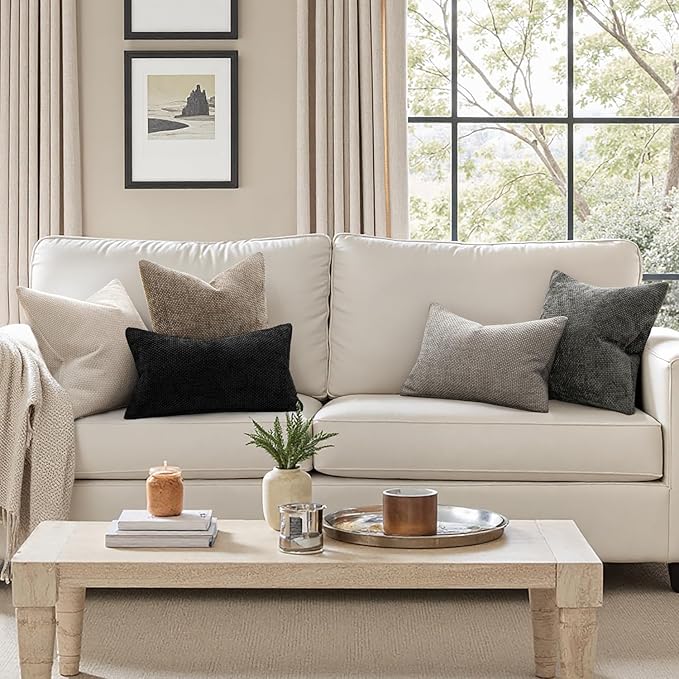 MIULEE Decorative Couch Throw Pillow Covers 18x18 Inch Neutral Khaki 2 Pack | Modern Boho Accent, Soft Chenille Pillow Covers, Farmhouse Cushion Cases for Home Decor Bed Sofa Living Room