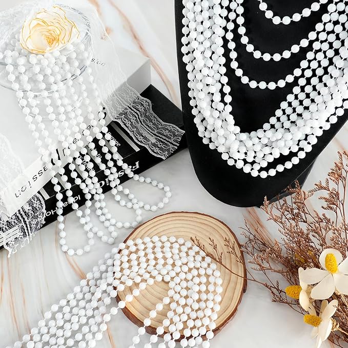 SHAOQINLIN 12 PCS White Bead Necklace, 33" White Mardi Gras Beads, Christmas Necklaces, 4th of July Beads Necklaces, Parade Throws Accessories for Christmas Independence Day New Year Party Favors