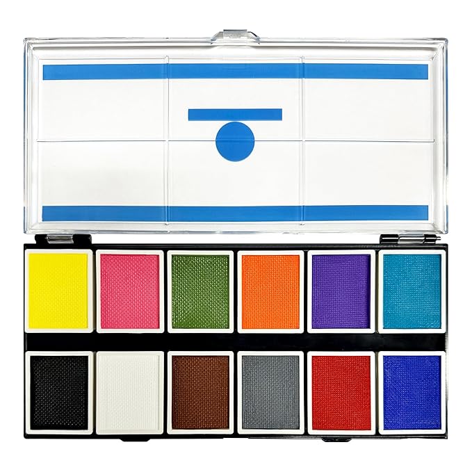 Narrative Cosmetics Primary Colors 12-Pan Palette - Vibrant Water-Activated Makeup for Face & Body Painting - Ideal for Cosplay, Theater & Artistic Makeup Creations