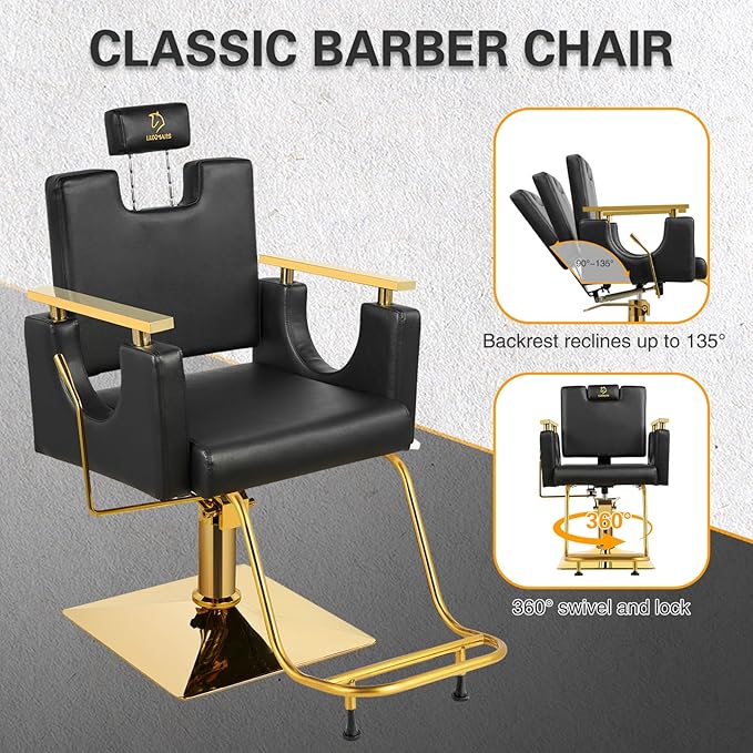 Heavy Duty Barber Chair, 360° Swivel Reclining Salon Chair for Hair Stylist, Height Adjustable Hydraulic Hairdressing Chair with Footrest for Barber Shop, Beauty Salon, Hairdressers