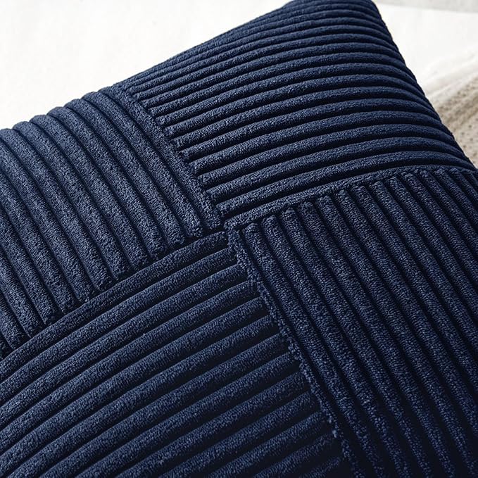 MIULEE Navy Blue Decorative Throw Pillow Covers for Couch 20x20 Inch | 2 Pack, Boho Farmhouse Pillow Covers, Soft Cross Corduroy Patchwork Textured Cushion Cases For Bed Sofa