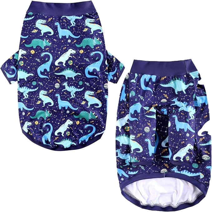 Dog Navy T Shirts with Universe Dinosaur Pattern Printed Pet Shirt Softable Pajamas for Medium Dogs (M, Navy)