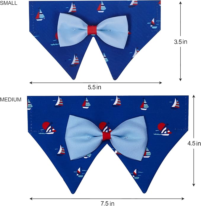 Blueberry Pet Nautical Navy Blue Sailboat Adjustable Dog Bandana Collar with Bow Tie, Small, Neck 12"-16"