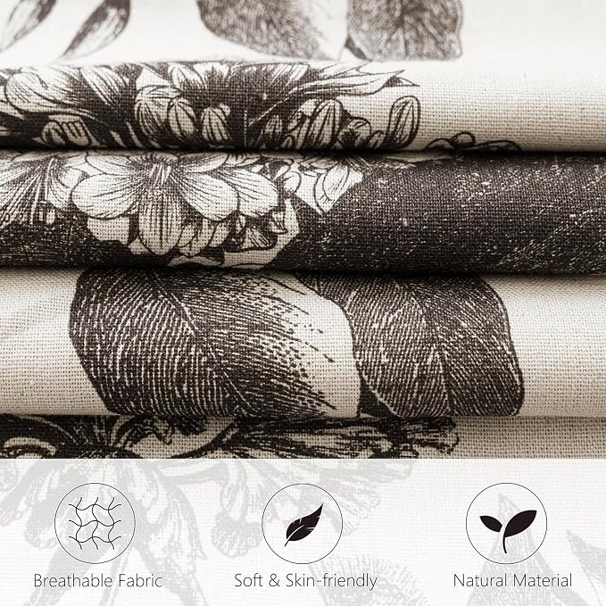 Foindtower Set of 2 Linen Floral Vintage Throw Pillow Covers Neutral Accent Print Decorative Cushion Covers Farmhouse Boho Home Decor for Sofa Chair Couch Bedroom Living Room,20×20 Inch,Black