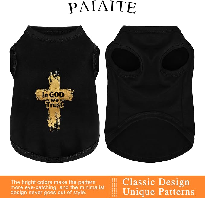 Discover Cozy Cotton Canine Wear: Breathable Soft, and Lightweight Dog Shirt Vest with Eye-Catching Graphics (in God We Trust), Keeping Your Furry Friend Warm! Black S