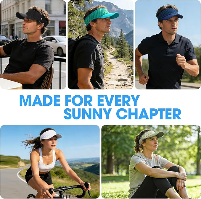 LONGLONG Sports Sun Visor Hat with Non-Slip Toggle Breathable for Women Men | Adjustable Quick Dry Moisture-Wicking Soft Lightweight Mesh Sun Protection Cap Golf Tennis Pickleball Running Garden Hiking