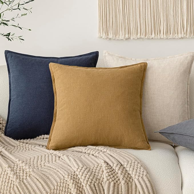Foindtower Pack of 2, Decorative Linen Solid Throw Pillow Covers Soft Accent Cushion Case Boho Farmhouse Pillowcase for Chair Couch Sofa Bedroom Living Room Home Decor 26 x 26 Inch Honey Mustard