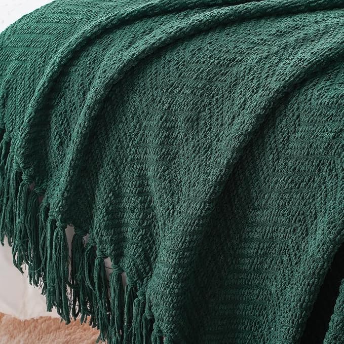BATTILO HOME Christmas Green Throw Blanket Couch, 50''x60'' | Knit Throw Blanket Versatile Chair, Super Soft Warm Christmas Decor Throw Tassels Bed,Sofa and Living Room