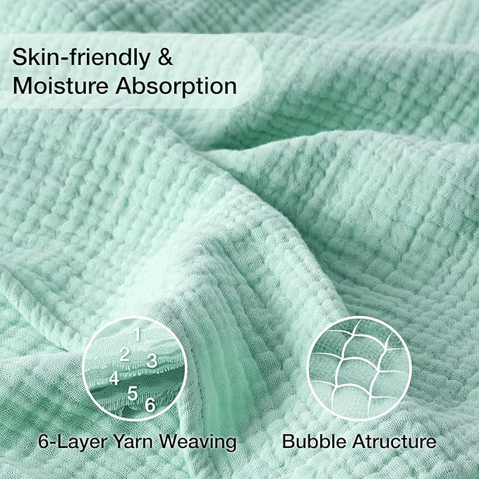 100% Cotton Muslin Blanket Queen 90" x 90", Breathable and Lightweight Cotton Throw Blankets for Bed, Soft Cooling Summer Gauze Blanket for Adults All Season, Mint