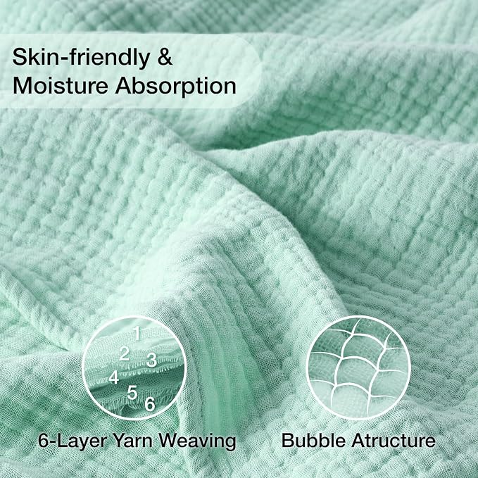 100% Cotton Muslin Blanket King 108" x 90", Breathable and Lightweight Cotton Throw Blanket for Bed, Soft Cooling Summer Gauze Blanket for Adults All Season, Mint