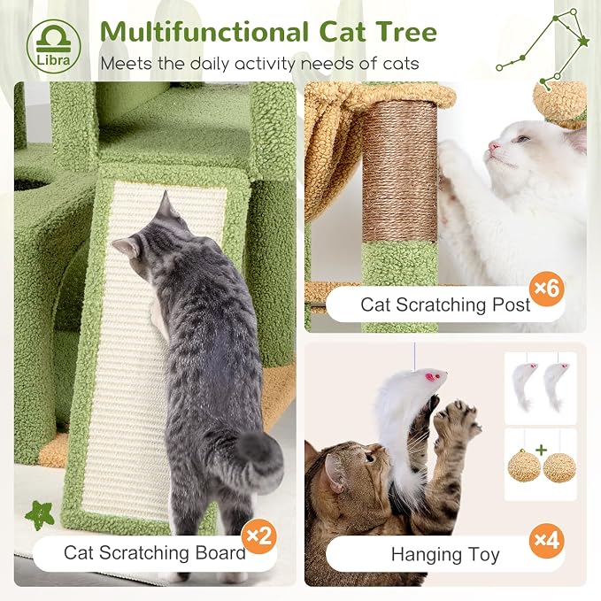 Globlazer Heavy Duty Cat Tree 78 inch Sturdy Cactus Cat Tower for 20lbs Large Adult Cats, Symmetrical Aesthetic Big Cactus Cat Tree with Extra Large Platform, 2 Scratching Boards, Z78, Green