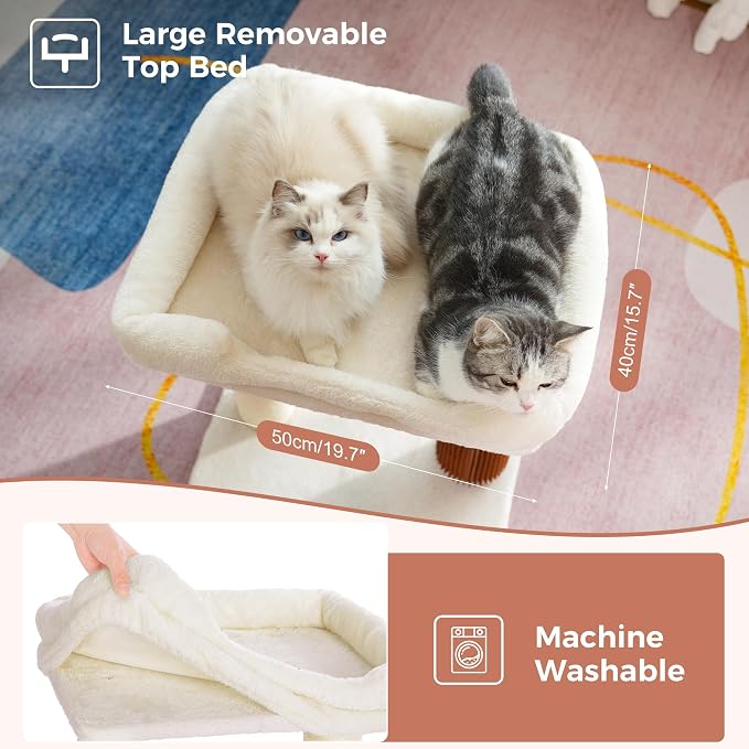 Cat Tree Tower for Large Cats Cat Scratching Post with Bed 20x16“ | Small Cat Tree with Thick Scratching Post 4.5” Dia, Large Raised Bed 20X16”, Self Groomer, Toy Ball for Indoor& Large Cats