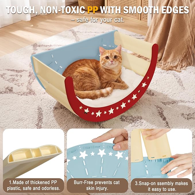 Cat Scratcher Bed, 3 in 1 Design-Bed, Scratcher, Hideaway Cave | with Elevated Sisal Pad & Reversible Fleece Mat,Sturdy HDPE Lounge for Indoor Cats, Tool-Free 30s Assembly, Supports 30 lbs