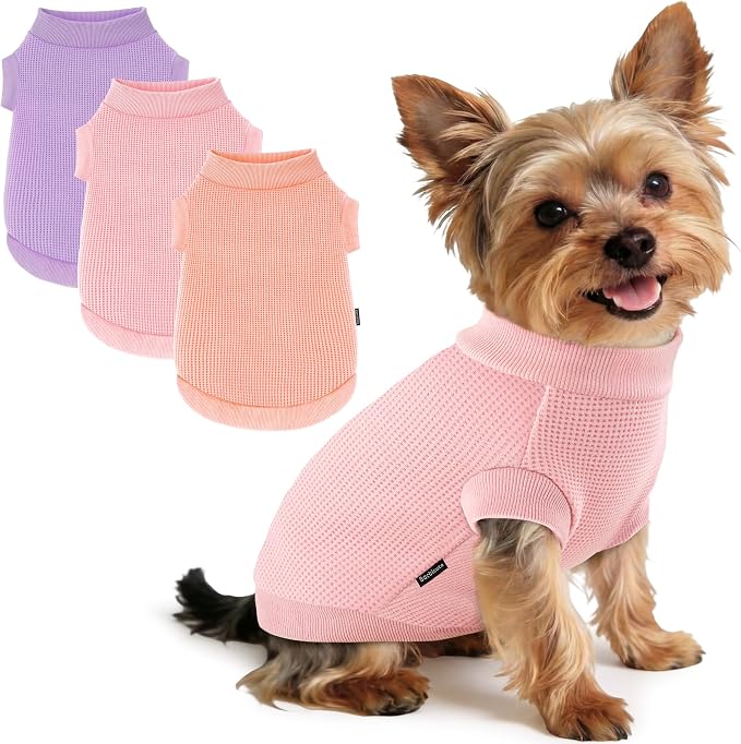 3 Pack Dog Shirt for Small Supplies Functional Waffle Dog Clothes Warm Soft Sweatshirt Outfit for Dogs Cats Pet Apparel