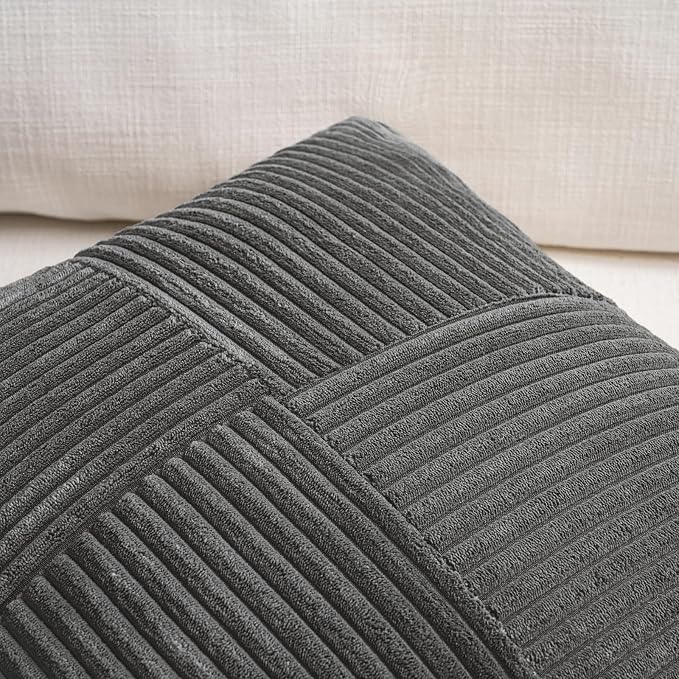 Fancy Homi Set of 1 Dark Gray Lumbar Decorative Throw Pillow Covers 14x24 Inch for Living Room Couch Bed Sofa, Farmhouse Home Decor, Soft Striped Corduroy Rectangle Accent Cushion Case 35x60 cm