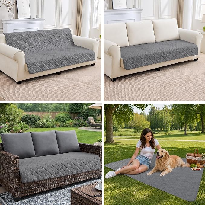 PAWFINITY Waterproof Bed Cover for Dogs, Pet Blanket for Mattress Washable | Paw Print Quilted, Hair Resistant, Anti Cat Scratch, Pee Proof Furniture Protector for Cal King Bed, 82x120 Inch, Grey