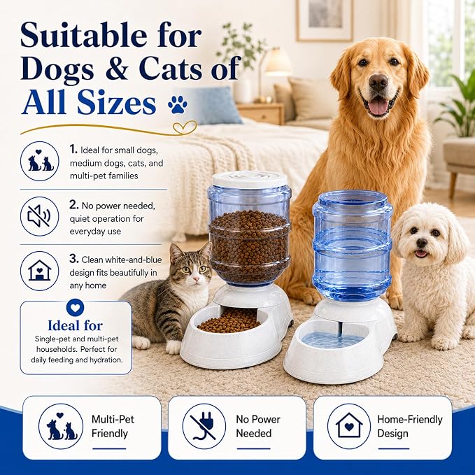 Automatic Dog Feeder and Water Dispenser Set for Large Dogs, 3 Gallon Gravity Dog Cat Food and Water Dispenser Set with Pet Food Bowl,Large Pet Food Water Dispenser Station