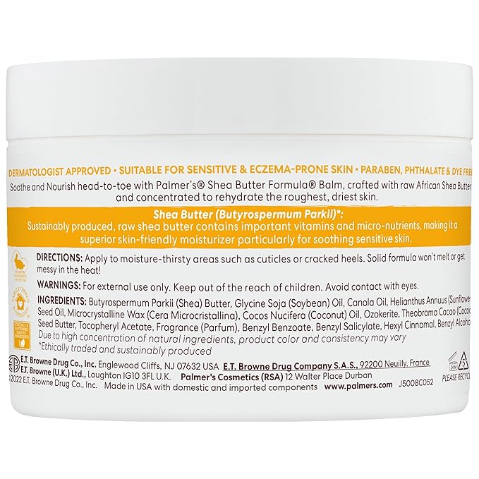 Palmer's Shea Butter Formula Raw African Shea Butter Balm,Nourishing Body Moisturizer for Rough,Dry Skin,7.25 Ounces,(Pack of 2)