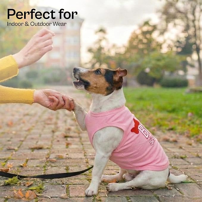 Parisian Pet Dog Shirt – 100% Cotton Shirts for Large Dogs – Pink Sleeveless Pet Clothes – Lightweight and Breathable Dog Apparel – Girl Big Sister Dogs Clothes - Stretchy Pet T Shirts