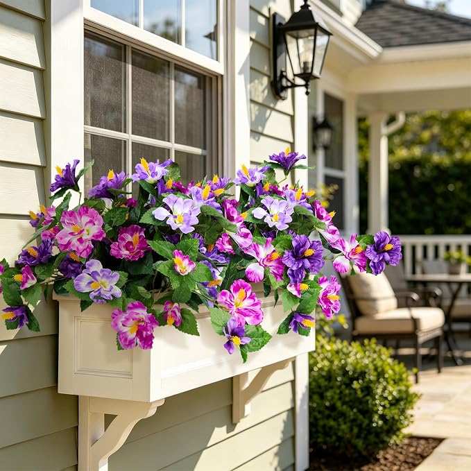 INXUGAO Artificial Flowers for Outdoors Indoors,2 Big Bunches Fake Hibiscus with Realistic UV Resistant Silk Flower Fabric Leaves,Faux Plants Outside for Patio Garden Yard Poch Decor (Purple,Fuchsia)