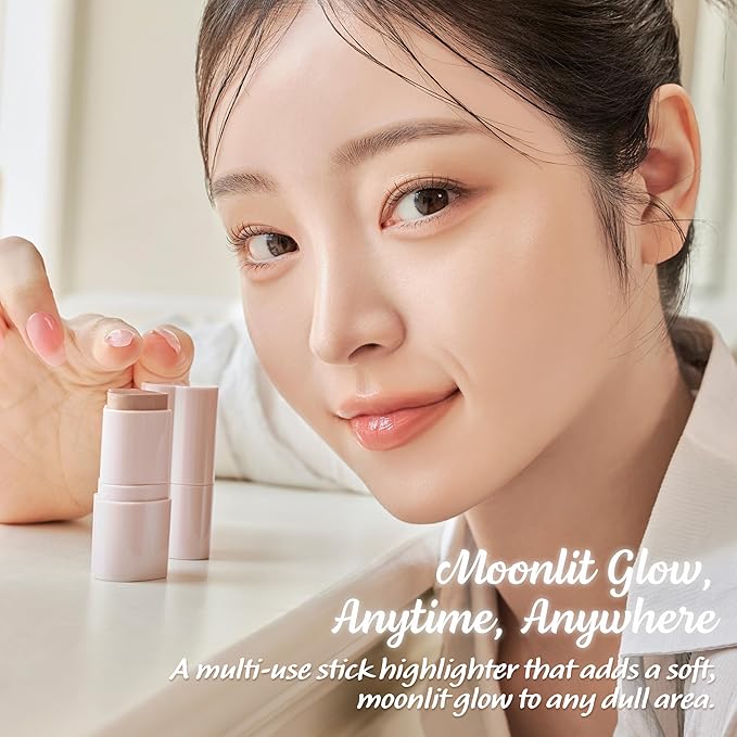 TOUCH IN SOL In My Heart Stick Highlighter (#Moonlight Beam) - Cream Highlighter Stick for Korean Makeup, Multi-Use for Lips, Cheeks & Body, Blendable for Dewy Glow, K-Beauty (0.21 oz)