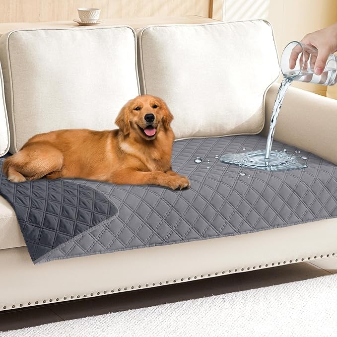 Smiry Waterproof Reversible Pet Couch Covers for Dogs | Pet Friendly, Soft Fabric, Washable Sofa Furniture Protector for Dogs Cat Kids, Checkered (30"x70", Grey/Dark Grey)
