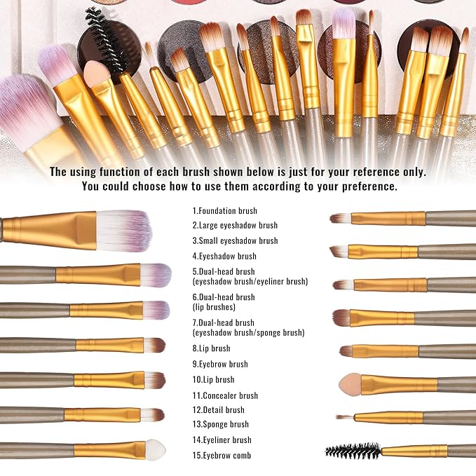 UCANBE Eyeshadow Palette with 15 Brushes Makeup Sets, Pigmented Eye Makeup Pallet Holiday Gift Set, Matte Smokey Rosy Neutral Glitter Eye Shadow Powder & Contour Highlight Blush All-in-One Make Up Kit