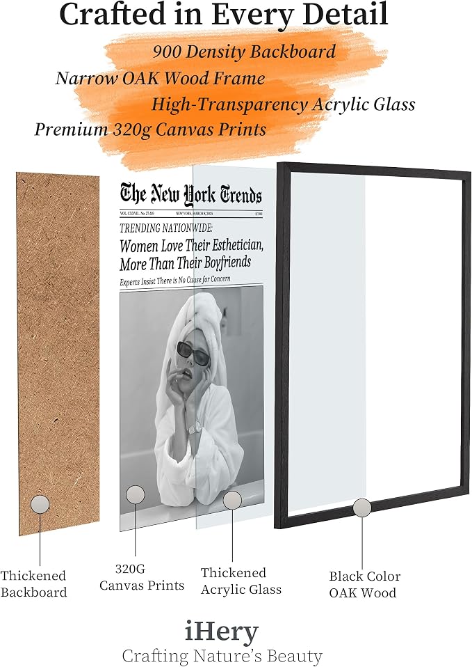 iHery 18x24in Women Love Their Esthetician Framed Bathroom Wall Art | Premium Black OAK Wood Frame with Canvas Print, Vintage Newspaper Decor for Bedroom, Dorm, Vanity Room Living Room, 1Pack