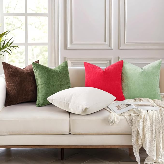decorUhome Soft Chenille Reddish Brown Throw Pillow Covers 24X24 Set of 2 | Decorative Fall Couch Pillow Covers Solid Dyed Accent Modern Euro Sham Farmhouse Neutral Square Pillow Cases for Sofa