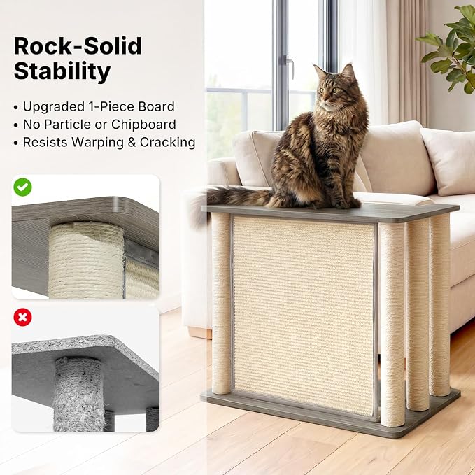 Veehoo Cat Scratcher Side Table for Couch, Sofa Protector End Table | Couch corner protector, sisal scratching posts, sisal scratch pad, heavy-duty base, easy to assemble