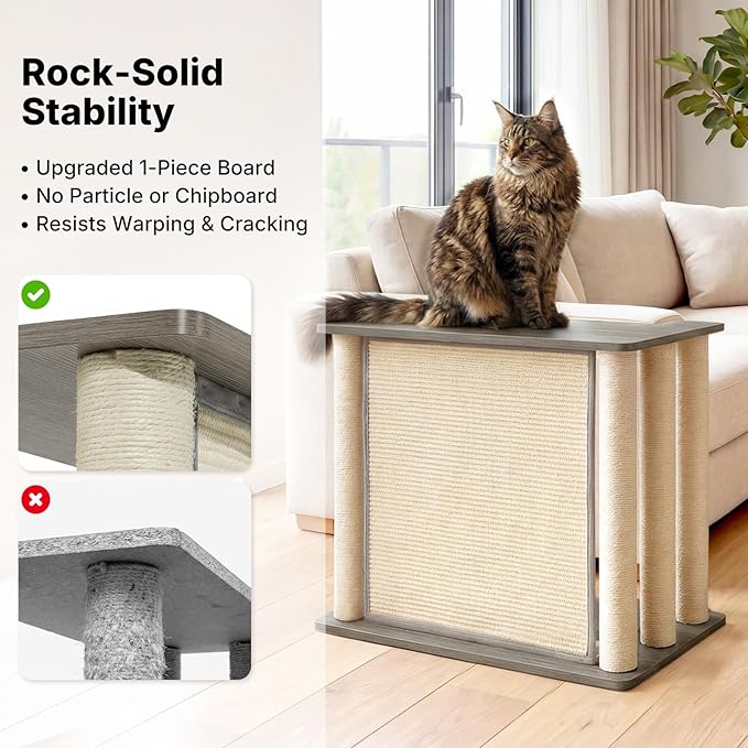 Veehoo Cat Scratcher Side Table for Couch, Sofa Protector End Table | Couch corner protector, sisal scratching posts, sisal scratch pad, heavy-duty base, easy to assemble