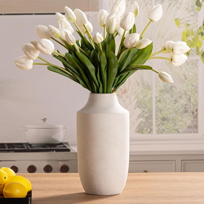 Mitt&Ditt Ceramic Flower Vase, 12.5 inch Tall Off-White Vase, Large Decorative Terracotta Vases, Farmhouse Rustic Pottery Vases for Home Decor, Living Room, Table