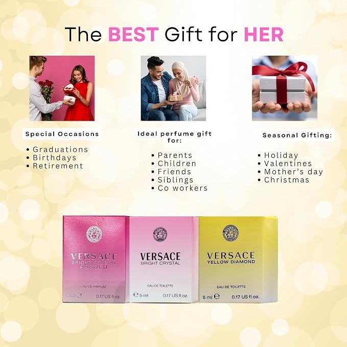 Versace Perfume Gift Set for Women – Mini Variety Gift Set Trio Collection – Absolu, Bright Crystal, Yellow Diamond | for Women, Mini, Variety, Trio Collection