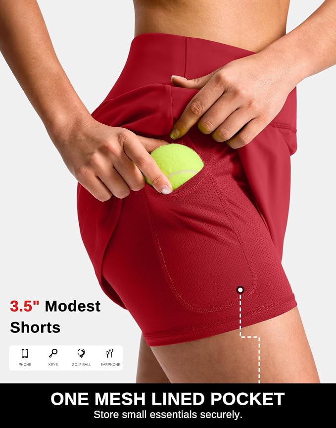 14"/16" Skorts with 3 Pockets | Side Slits, High Waisted, Built-in Shorts, A Line, Casual, Pickleball, Athletic, Golf, Tennis Skirt, for Women