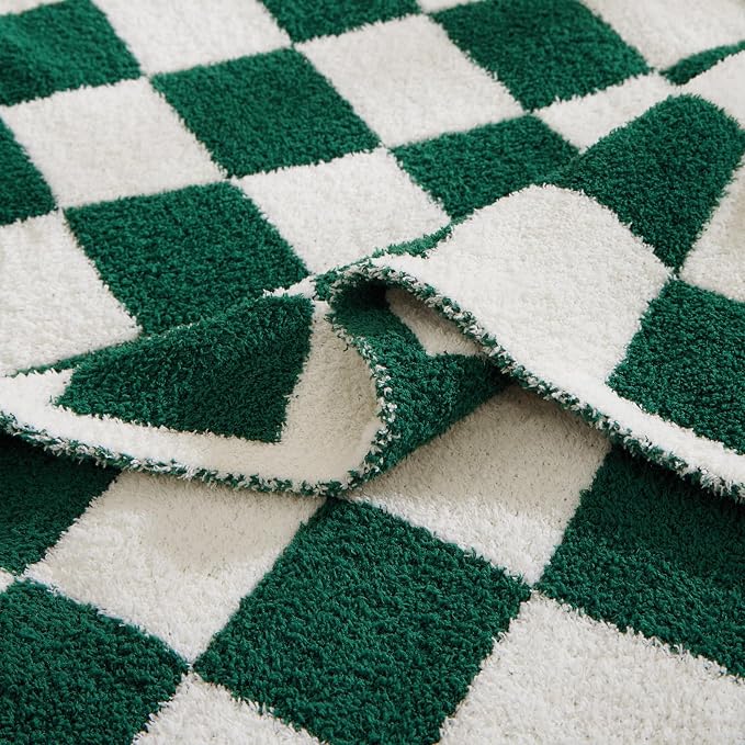 Soft Twin Size Checkered Blanket for Bed-Cozy Knitted Blankets | Lightweight Fluffy Warm Decor for Women, Mom, Her & Girls, Sofa, Chair, Couch, 60x80in, Avocado Green