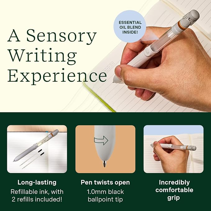 Lifelines Pen Diffuser Set, Chocolate Chip Cookie - 1mm Black Ballpoint Pen with Scented Essential Oil Blend & 2 Ink Refills – Aromatherapy Diffuser & Sensory Immersion Diffuse Aroma As You Write
