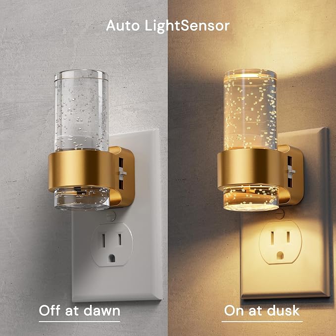 L LOHAS LED Night Lights Plug into Wall, 4 Pack Mini Dimmable Night Light | Dusk-to-Dawn, Soft White/Cool White/Amber 3 Light Color, 0-100LM Adjustable Brightness, Bubble Nightlight for Hallway
