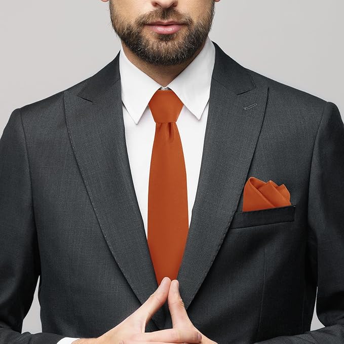 Black Tie Set in Gift Box Mens Solid Color 3.15" (8CM) Black Necktie and Pocket Square Set