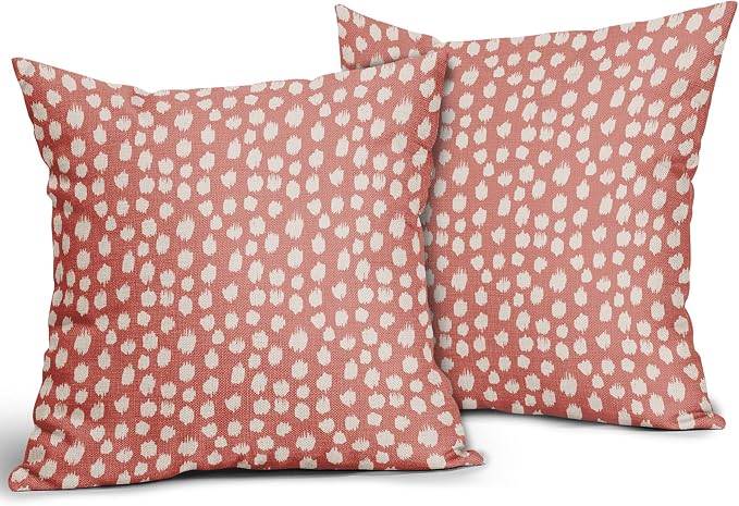 Sweetshow Coral Pink Cream Dots Pillow Covers 22x22 Set of 2 Boho Design Polka Dot Throw Pillows Modern Trendy Print Outdoor Decorative Pillowcase Square Linen Cushion Cases Decor for Sofa Couch Bed