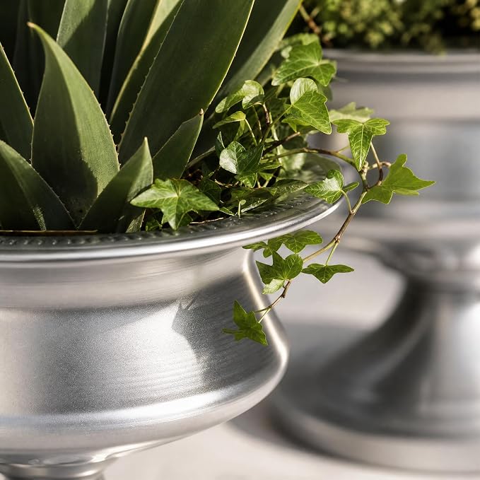 Worth 8" H. Silver Color Urn Vase for Centerpieces, 11.8" Dia. Metal Trumpet Small Flower Pots for Table, Bowl Vase for Wedding Party Event Home Decor, Smooth, Non-Aged Finish
