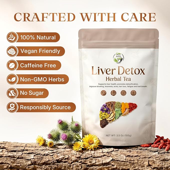 Liver Detox Herbal Tea, Liver Cleanse Detox Tea Blend with Milk Thistle, Dandelion Root, Chrysanthemum Natural Loose Leaf Tea for Liver Health, Includes Spoon & Tea Bags -2 Pack