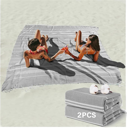 Antfuny 2 Packs Turkish Beach Towel Jumbo Extra Large XL XXL Big Oversized Giant Huge Thin Outdoor Picnic Accessories Airplane Travel Essentials Camping Gears Must Haves Yard Yoga Mat Grey