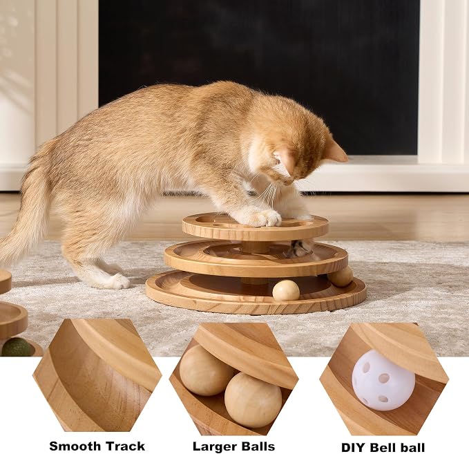 ZOMISIA Cat Ball Track Toy with Puzzle Top, Extra Large Wooden Cat Toys