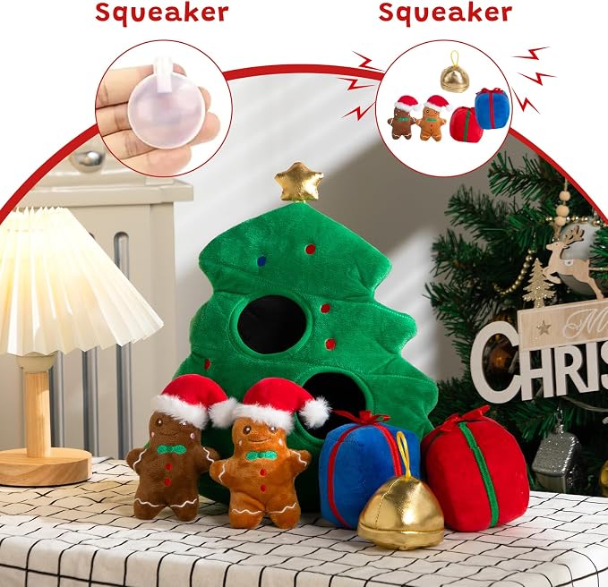 Hollypet Christmas Squeaky Hide and Seek Dog Toys for Small and Medium