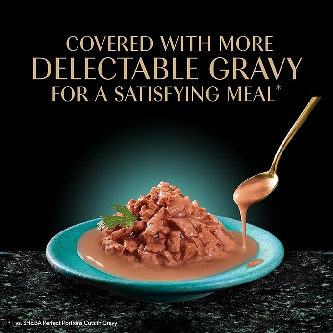 Sheba Gravy Indulgence Wet Cat Food, Salmon Entree, 2.6 oz, 24 Count | Grain-free, 70% gravy, real salmon cuts, no fillers or artificial flavors, complete & balanced, twin-pack trays