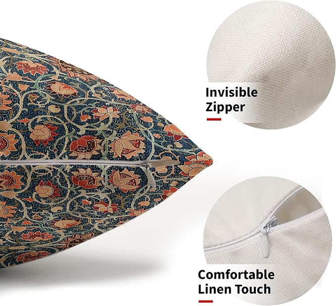 Vintage Floral Lumbar Pillow Covers 12X20 Inch Set of 2 Burnt Orange Flowers Botanical Decorative Rectangular Pillow Cases Navy Blue Art Cushion Case Farmhouse Home Decor for Sofa Couch Bed Outdoor